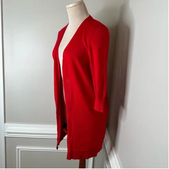 Design by David Koma for Clarins Red Wool Blend Button Front Long Cardigan XS - Picture 3 of 5
